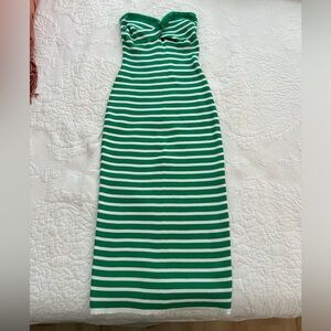 Green & White Striped Strapless Maxi Size Medium